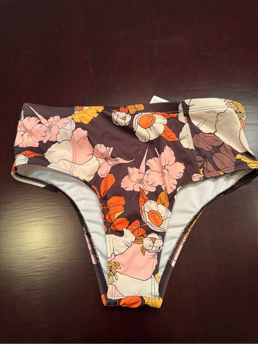 Quiksilver Floral High-Waist Bikini Bottoms - Pink, Orange & Brown